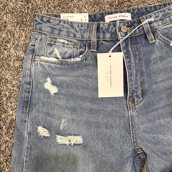 Flying Monkey Blue Straight Leg Jeans with Distressed Style - Picture 3 of 5